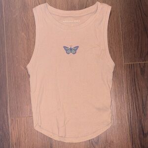 American Eagle Outfitters Beige Tank Top with Butterfly Accent